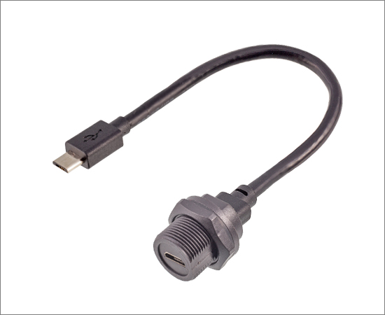 Micro USB母/公 带线板后插座(螺纹式)